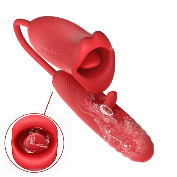 Dildo-Vibrator, Oralsex-Spielzeug mit 10 Kussmustern, Vibrationen und Flattern