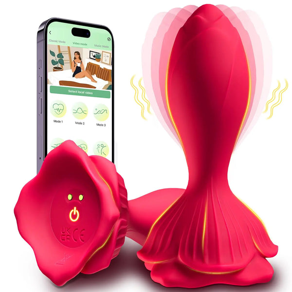 Rose Vibrating Butt Plug - 9 Modi, APP-Steuerung, Wasserdicht