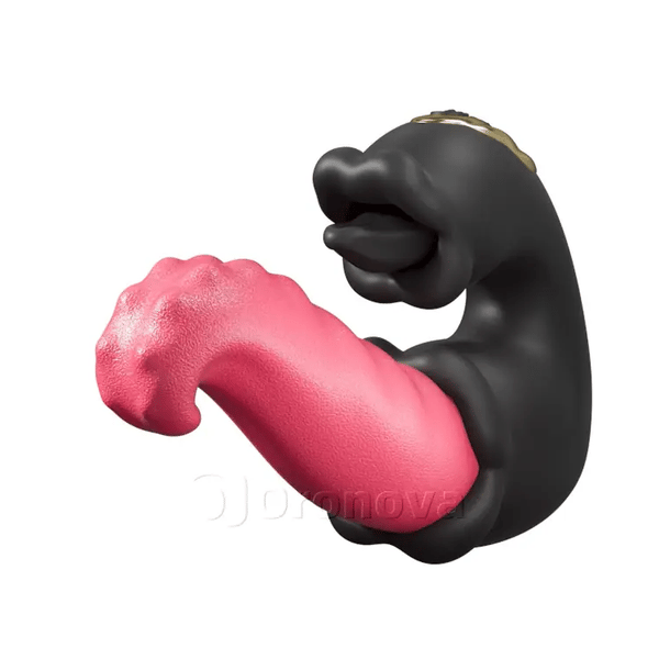 Dual Rose Vibrator with Thrusting Shaft and Licking Tongue