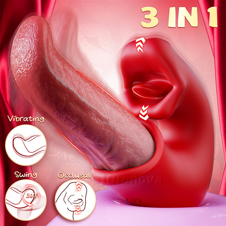 3-in-1 Dildo Vibrator – Rosafarbenes Spielzeug mit G-Punkt-, Klitoris- und Zungenfunktion