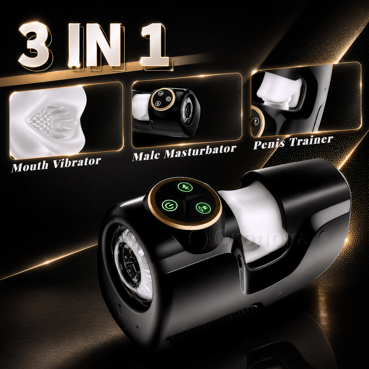 3-in-1-Masturbator für Männer, 10 Vibrations-, 10 Stoß- und 10 Druckmodi – frei umschaltbar.