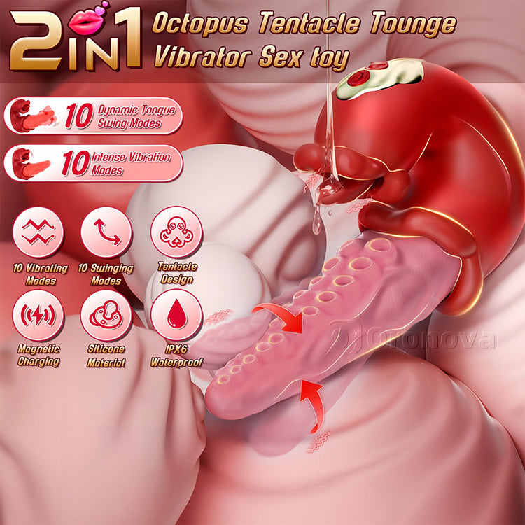 2-in-1 Oktopus Vibrator mit Zungenreiz – 10 Vibrationsmodi