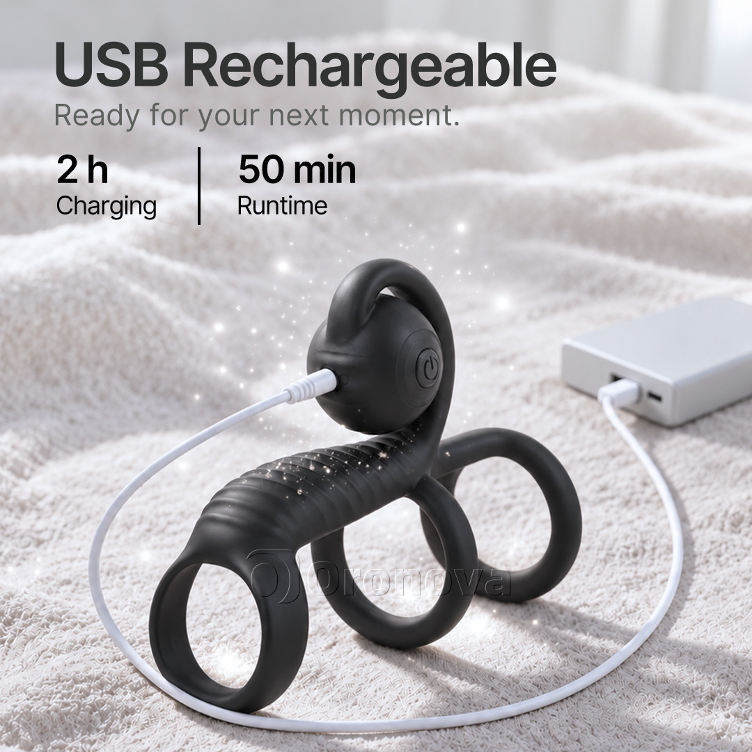 Drei-Ring-Design, Dual-Vibrations-Fernbedienung, abgerundeter Vibrationskopf
