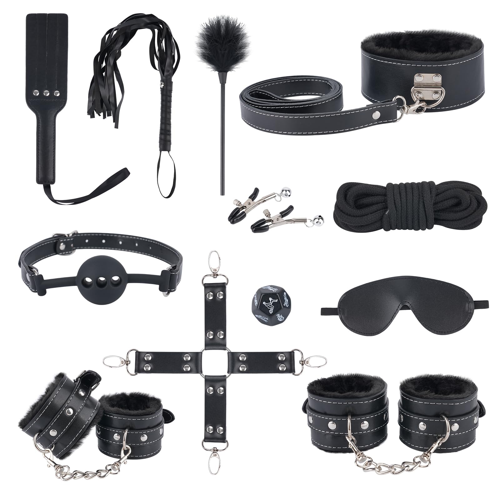 12-teiliges Bondage-Fesseln-Set – Verstellbare Manschetten & Knebel für Paare
