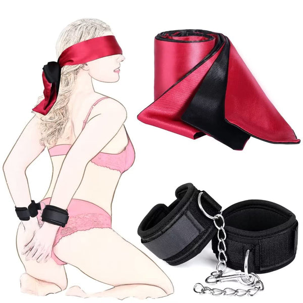 BDSM Bondage-Set mit Satin und Handschellen Augenmaske