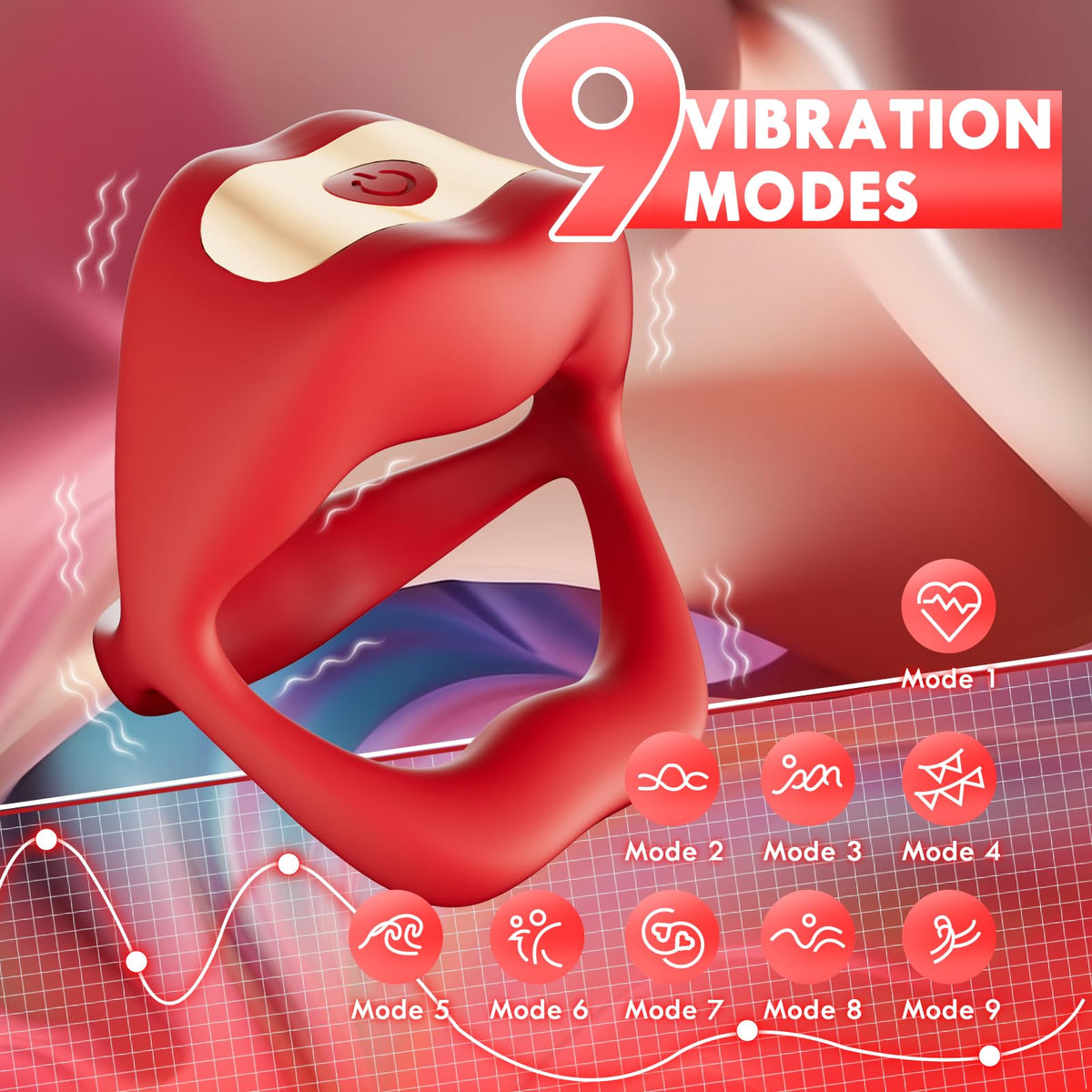 Vibrations-Penisring mit mundförmigem Design & App-Steuerung